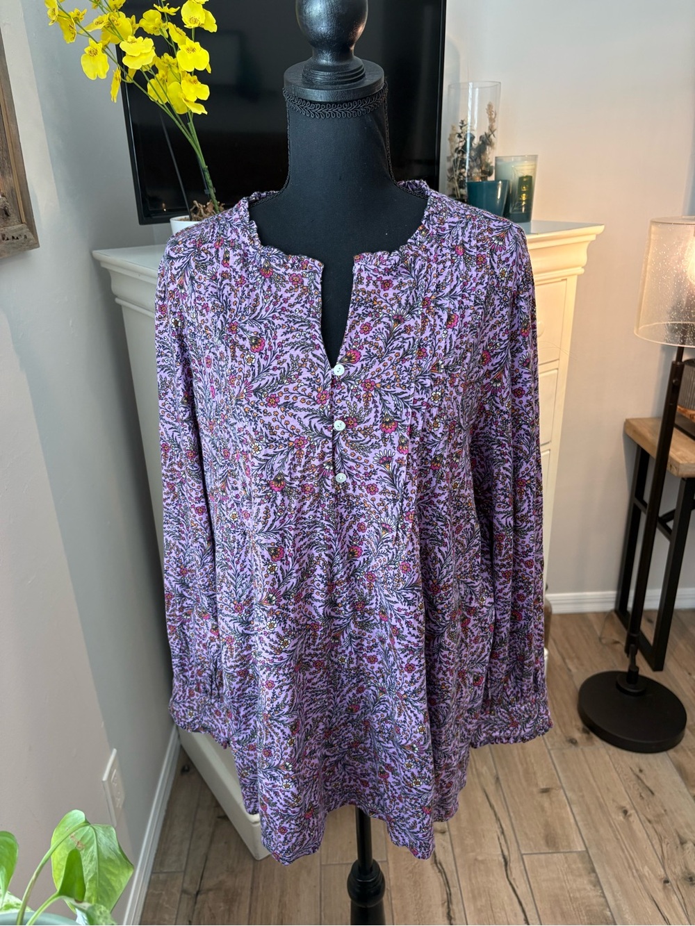 J. Jill NWOT Women's Purple Floral Button-Front Tunic, XL